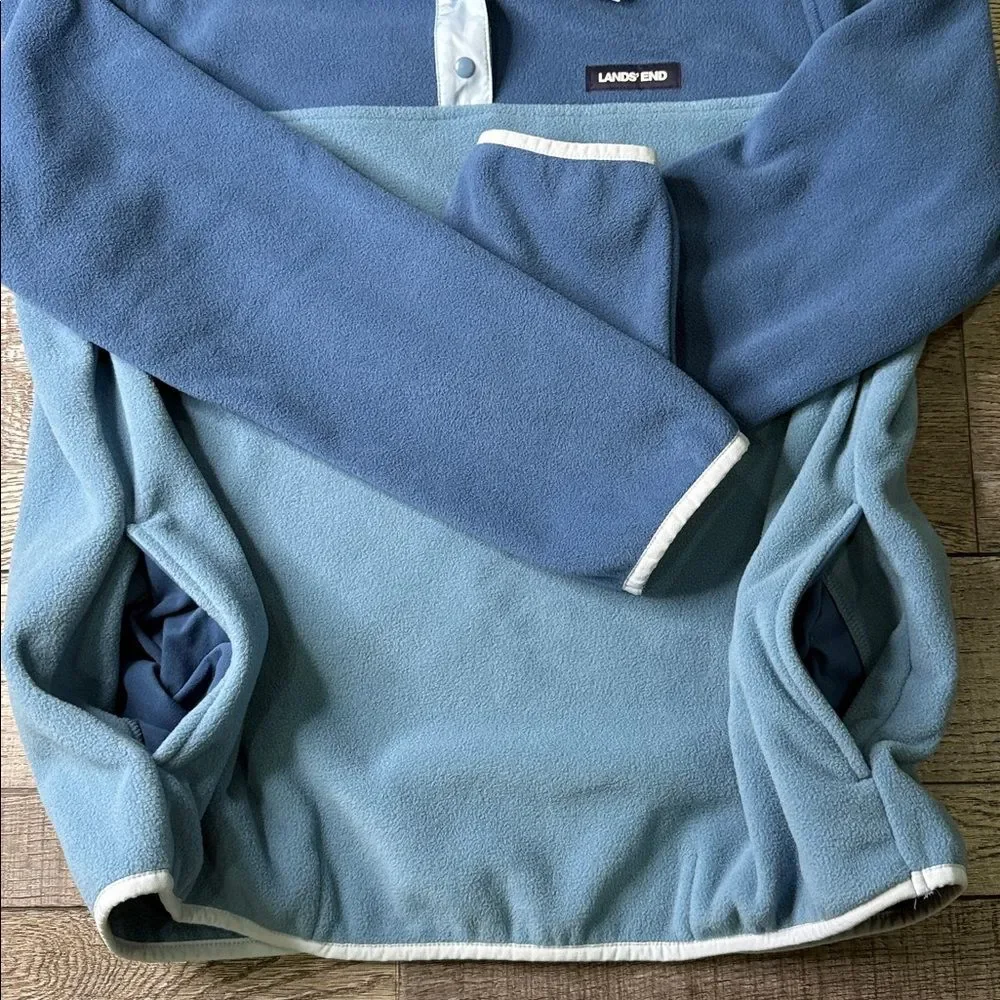 Lands' End Heritage Quarter Snap Two-Tone Blue Fleece Pullover